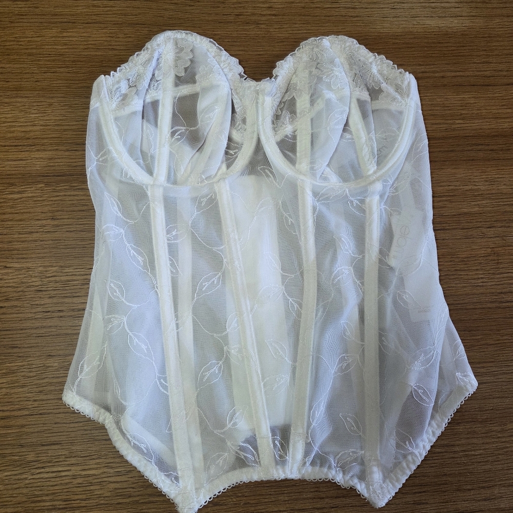 NWT Elomi Women's Underwire Flexible Boning Basque Corset in Floral Embroidery